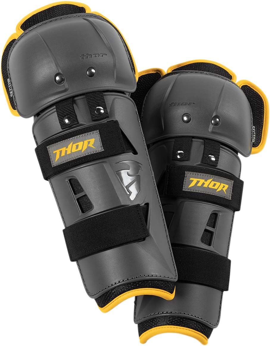Thor 2024 Youth Sector GP Knee Guards Charcoal Yellow Knee Guards One Size